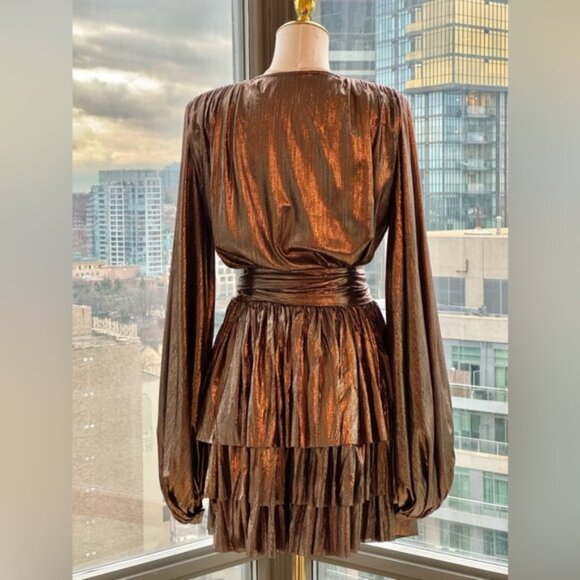 🆕 BRONX & BANCO 🧿 NWOT Bellerose Ruffled Mini Dress, Metallic - Sz M / US 6 - Picture 7 of 15